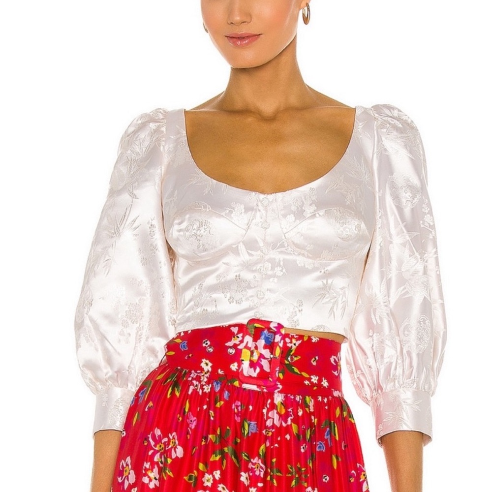 New Sau Lee Jodie Jaquard Ivory Blouse Sz 6 36PTP